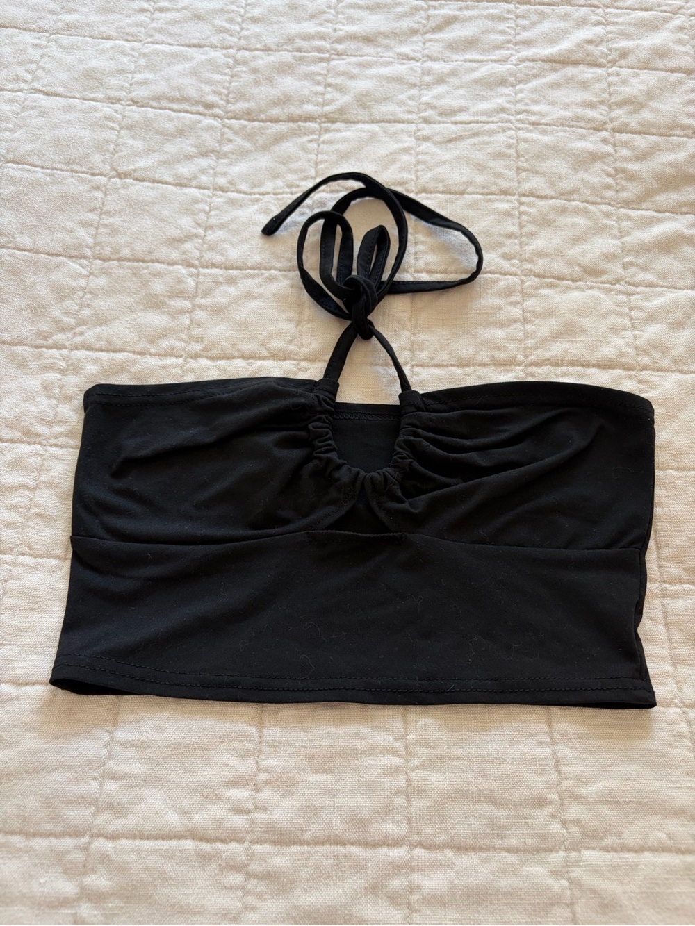 Black Halter Ruched Bandeau Crop Top